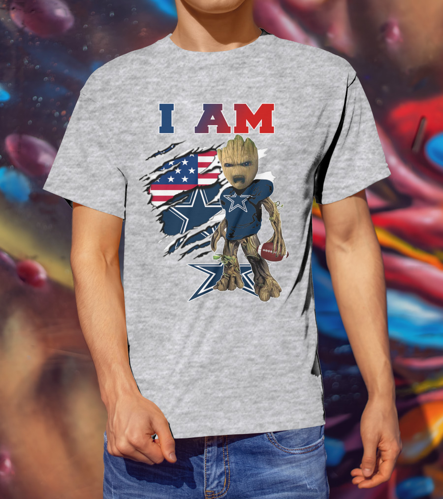I Am Groot Dallas Cowboys American Flag Football Nfl Fan T-Shirt