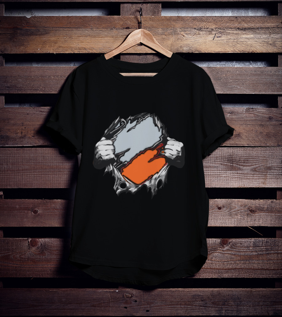 Be Whi Ripping Through Layers Orange And Gray T-Shirt
