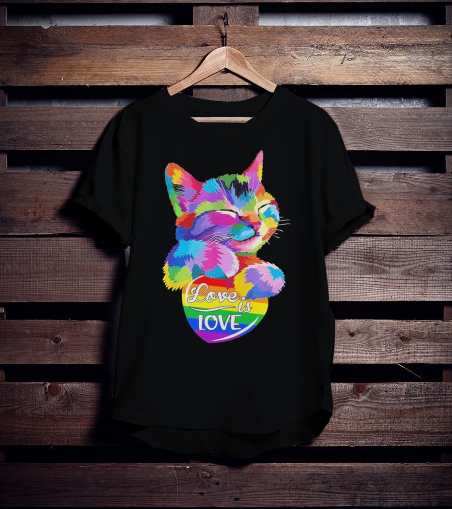 Catlove Colorful Rainbow Cat Love Is Love T-Shirt