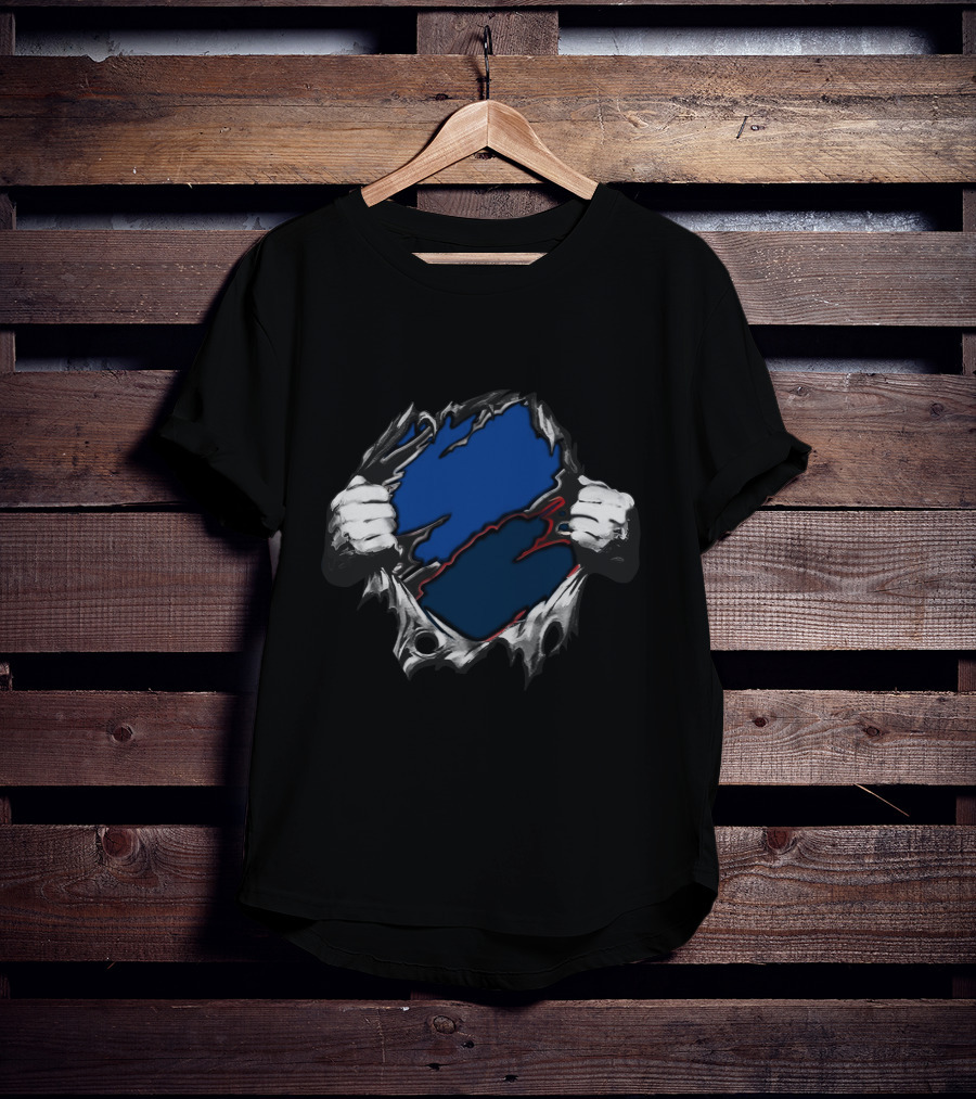 Cow LA Blue Red Inside Torn Hands T-Shirt