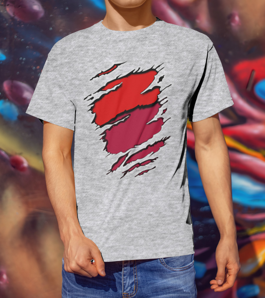 Bucc Ala Rip Scratch Claw Marks Red And Burgundy T-Shirt