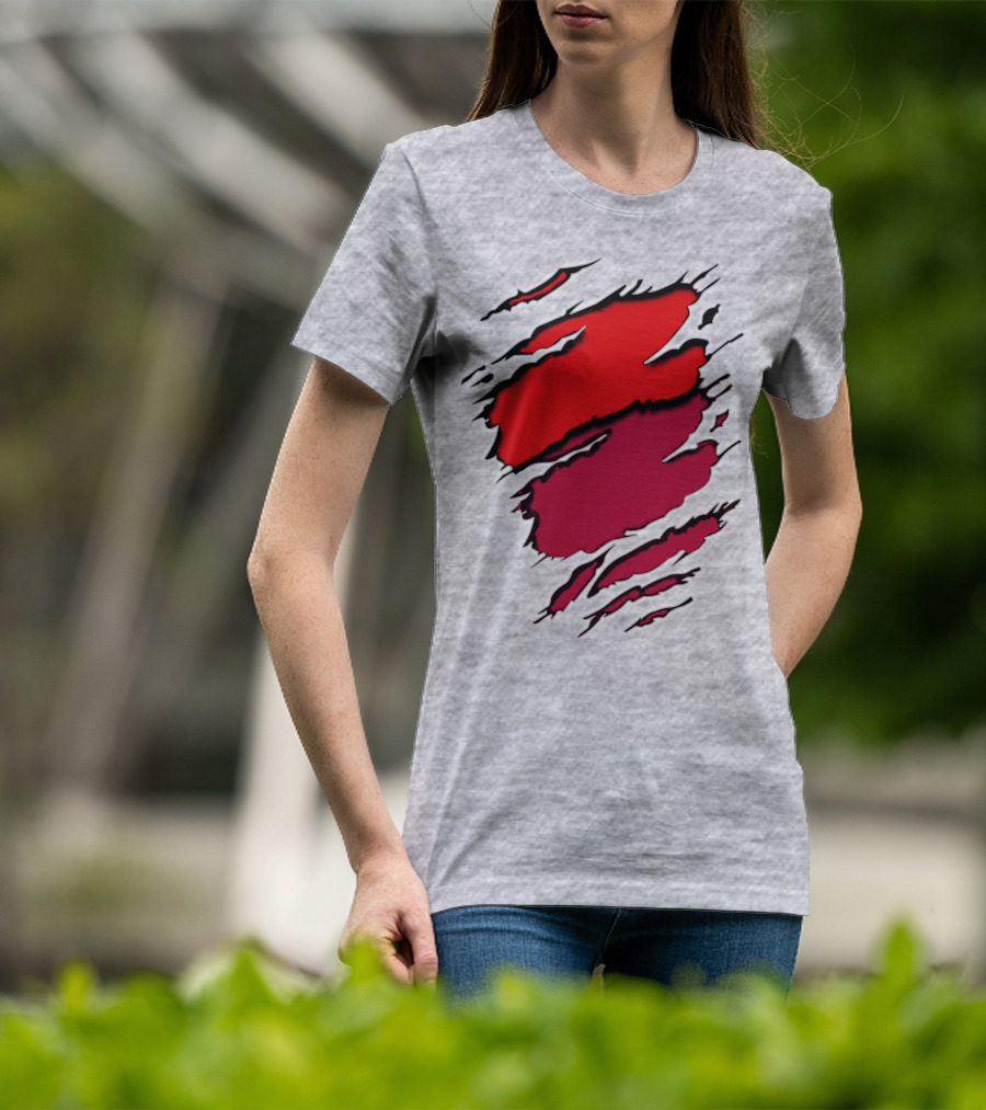 Bucc Ala Rip Scratch Claw Marks Red And Burgundy T-Shirt