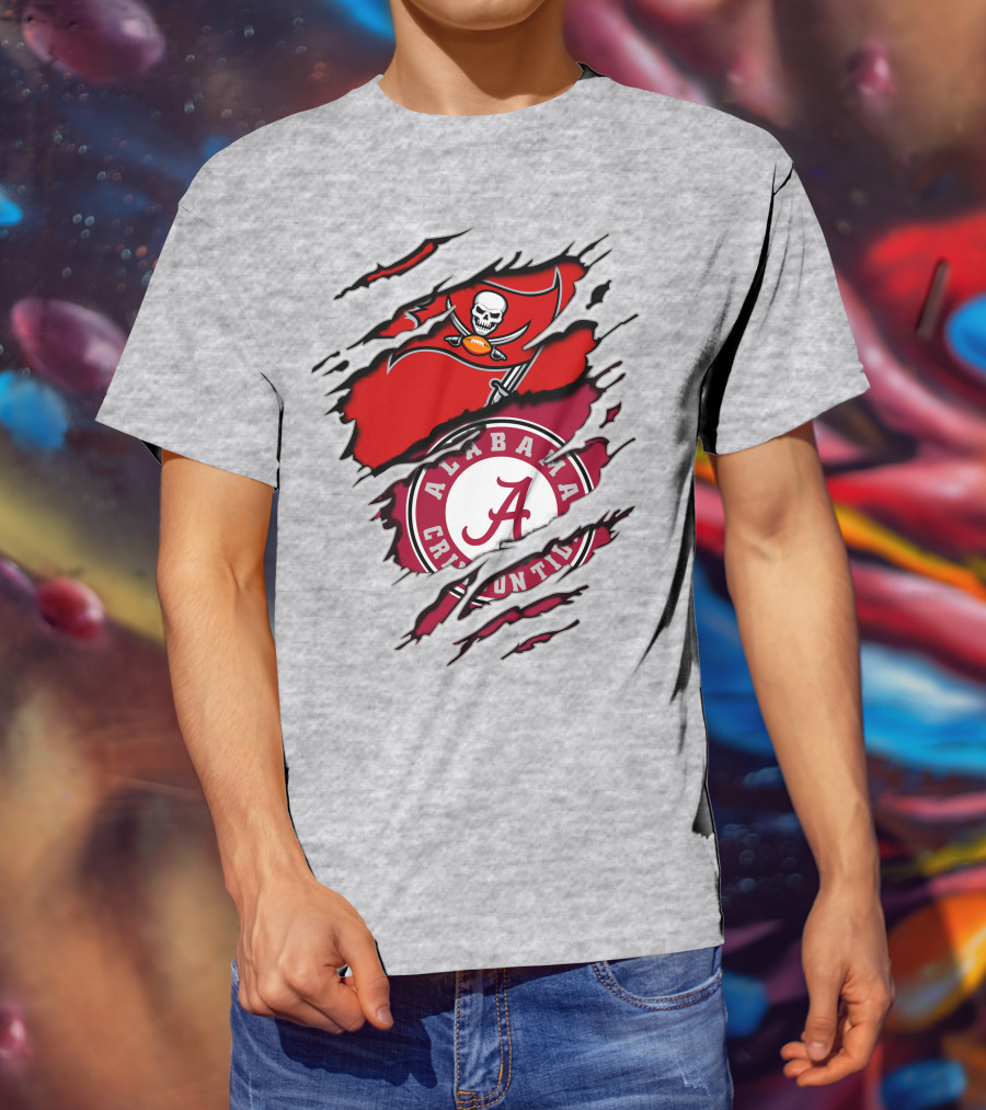 Alabama Crimson Tide Tampa Bay Buccaneers Ripped Flag Fusion T-Shirt