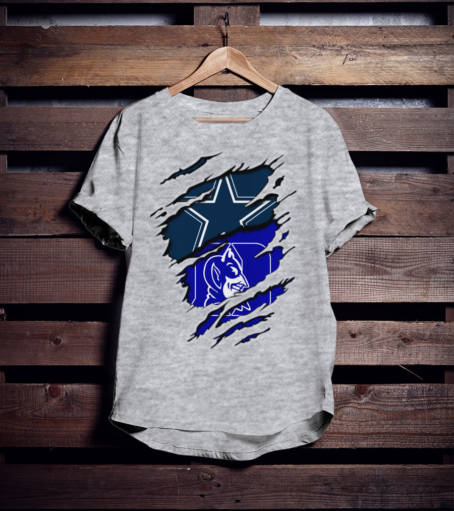 Dallas Cowboys Star And Duke Blue Devils Logo Fusion T-Shirt