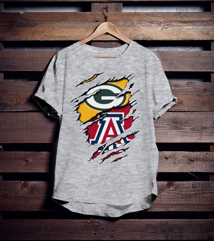 Packers G Arizona A Logos Ripped Torn Effect T-Shirt
