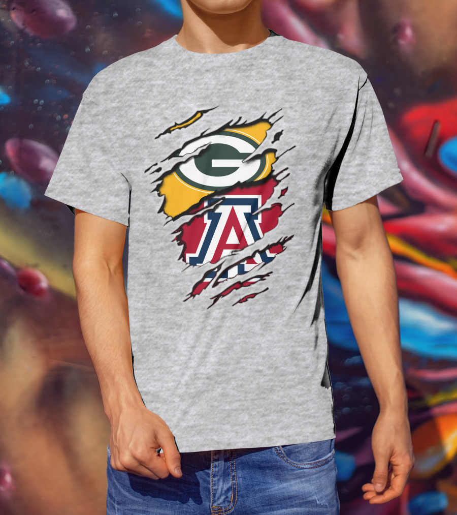Packers G Arizona A Logos Ripped Torn Effect T-Shirt