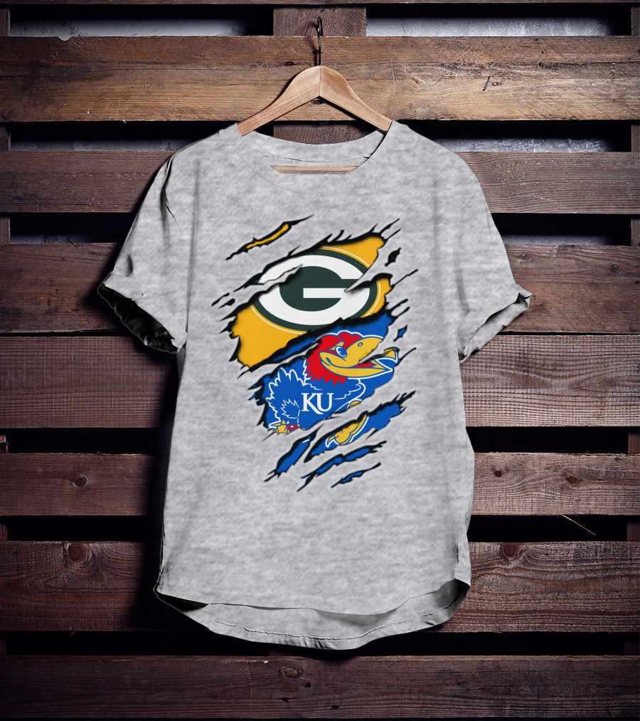 Green Bay Packers Kansas Jayhawks Logo Mashup T-Shirt