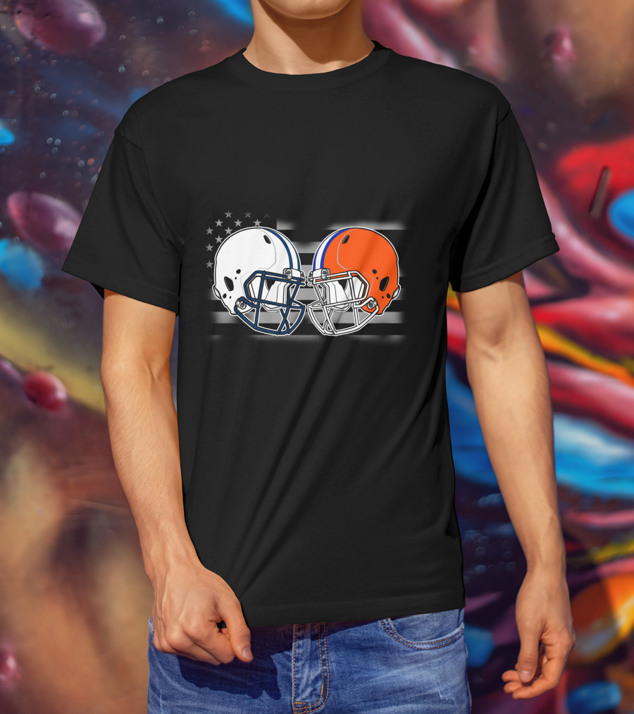 Tita-Gato American Football Helmets And Flag Black T-Shirt