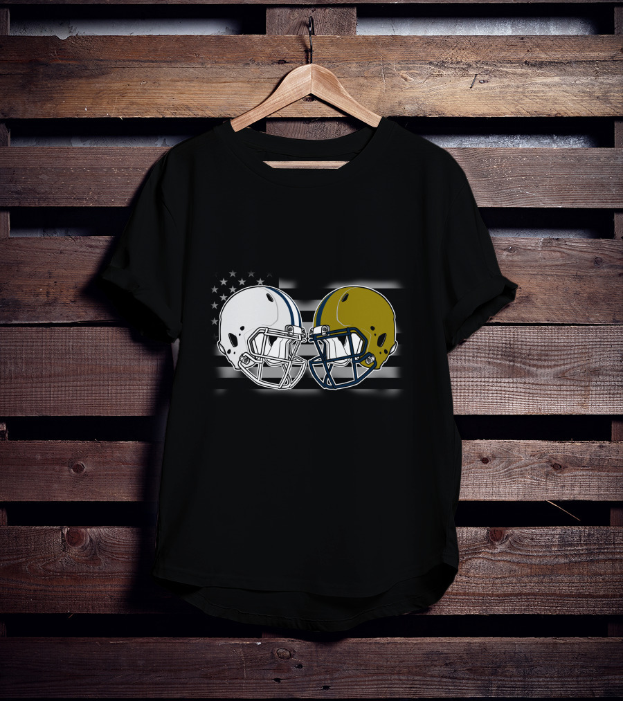 Notre Dame Vs. Penn State Football Helmet Clash With American Flag T-Shirt
