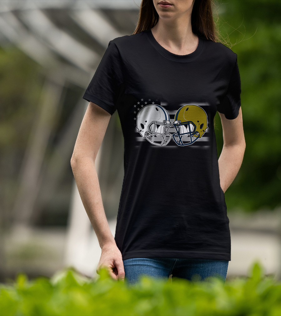 Notre Dame Vs. Penn State Football Helmet Clash With American Flag T-Shirt