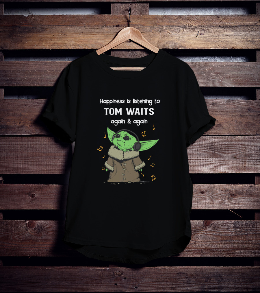 Happiness Is Listening To Tom Waits Again And Again Baby Alien With Headphones T-Shirt