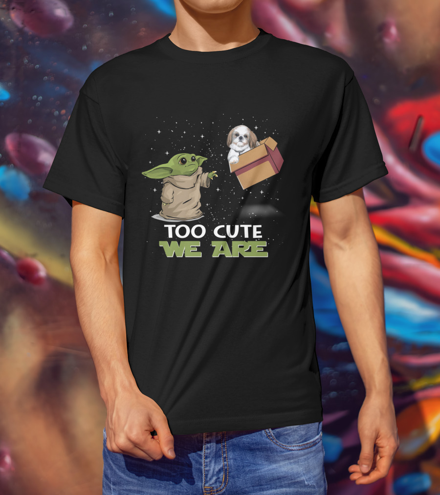 Too Cute We Are Baby Yoda And Shih Tzu In Space With Gift Box T-Shirt