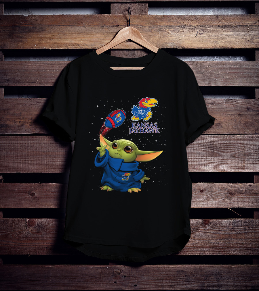 Baby Yoda Kansas Jayhawks Star Wars KU Football Magic T-Shirt