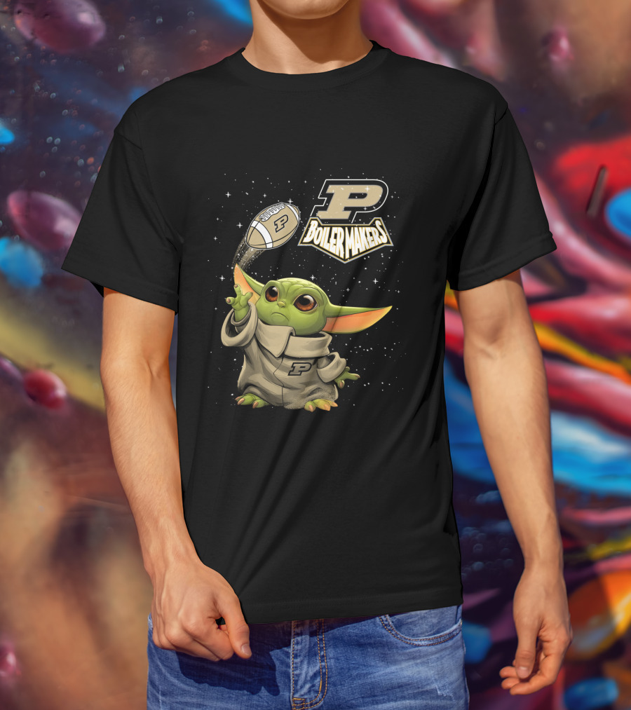 Baby Yoda Football Fantasy With Purdue Boilermakers T-Shirt