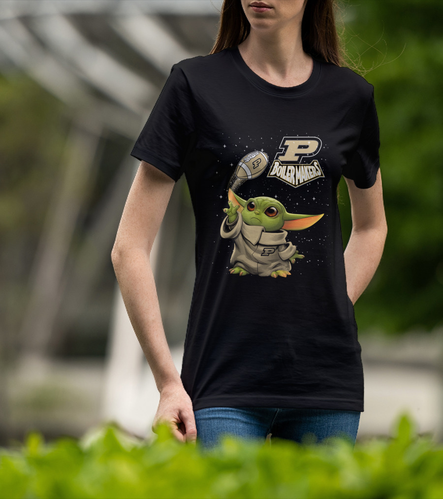 Baby Yoda Football Fantasy With Purdue Boilermakers T-Shirt