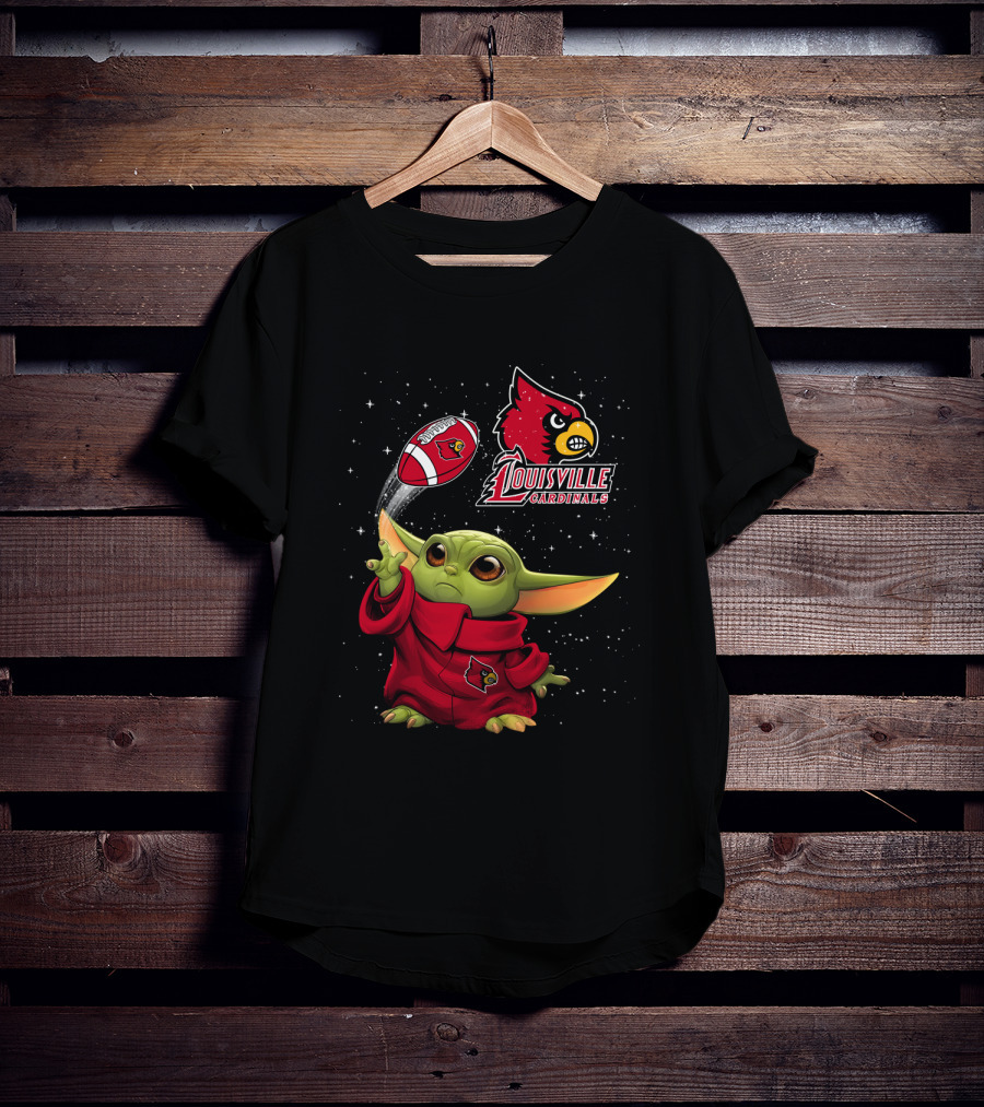 Louisville Cardinals Baby Yoda Football Fan Gear T-Shirt