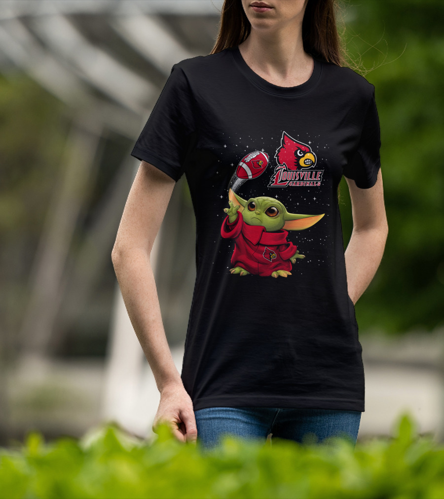 Louisville Cardinals Baby Yoda Football Fan Gear T-Shirt
