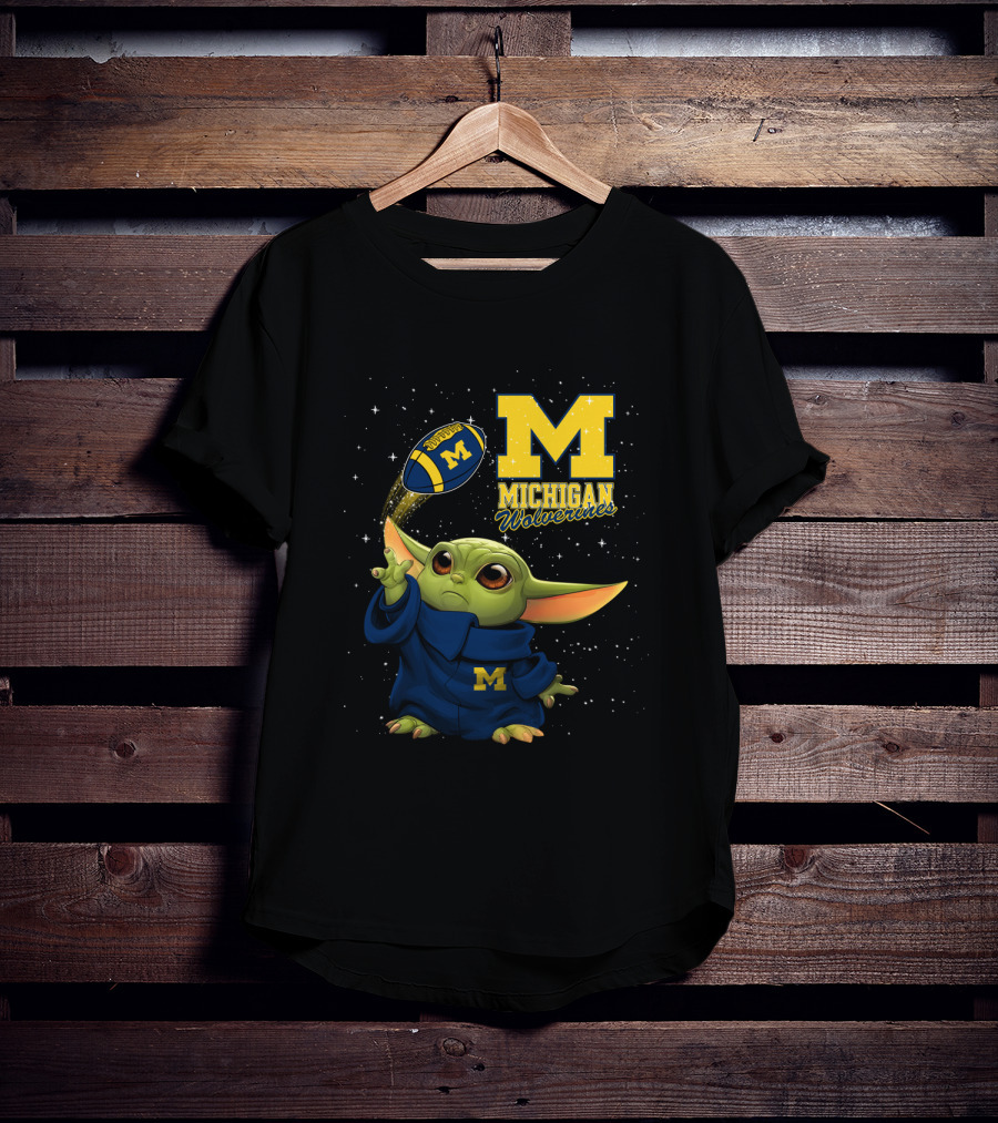 Baby Yoda Michigan Wolverines Football Fan Gear Featuring Iconic Team Spirit T-Shirt