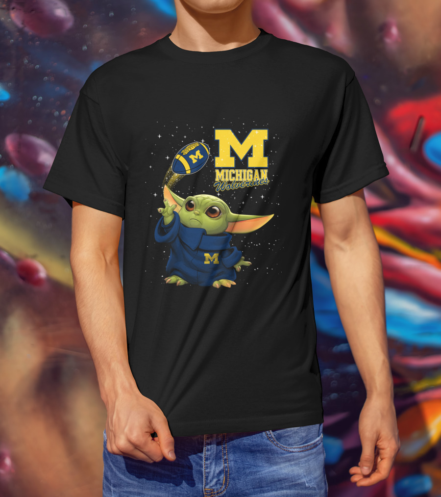 Baby Yoda Michigan Wolverines Football Fan Gear Featuring Iconic Team Spirit T-Shirt