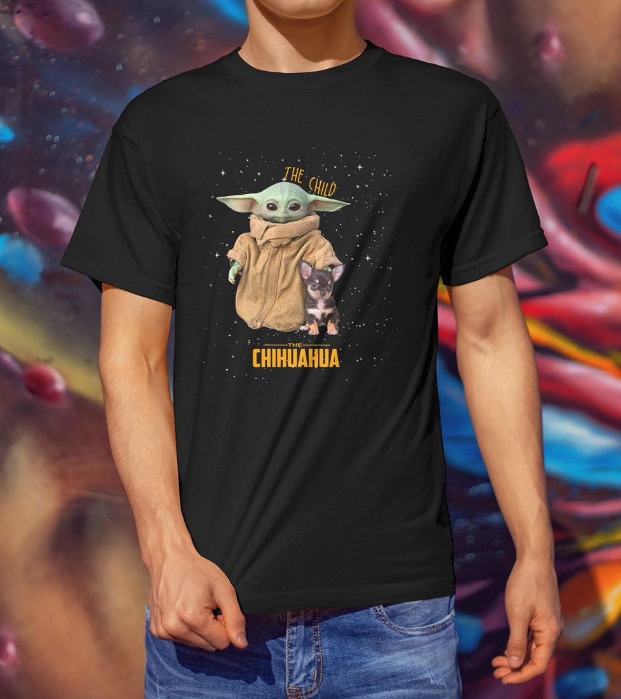 The Child Baby Yoda With Chihuahua Starry Background T-Shirt