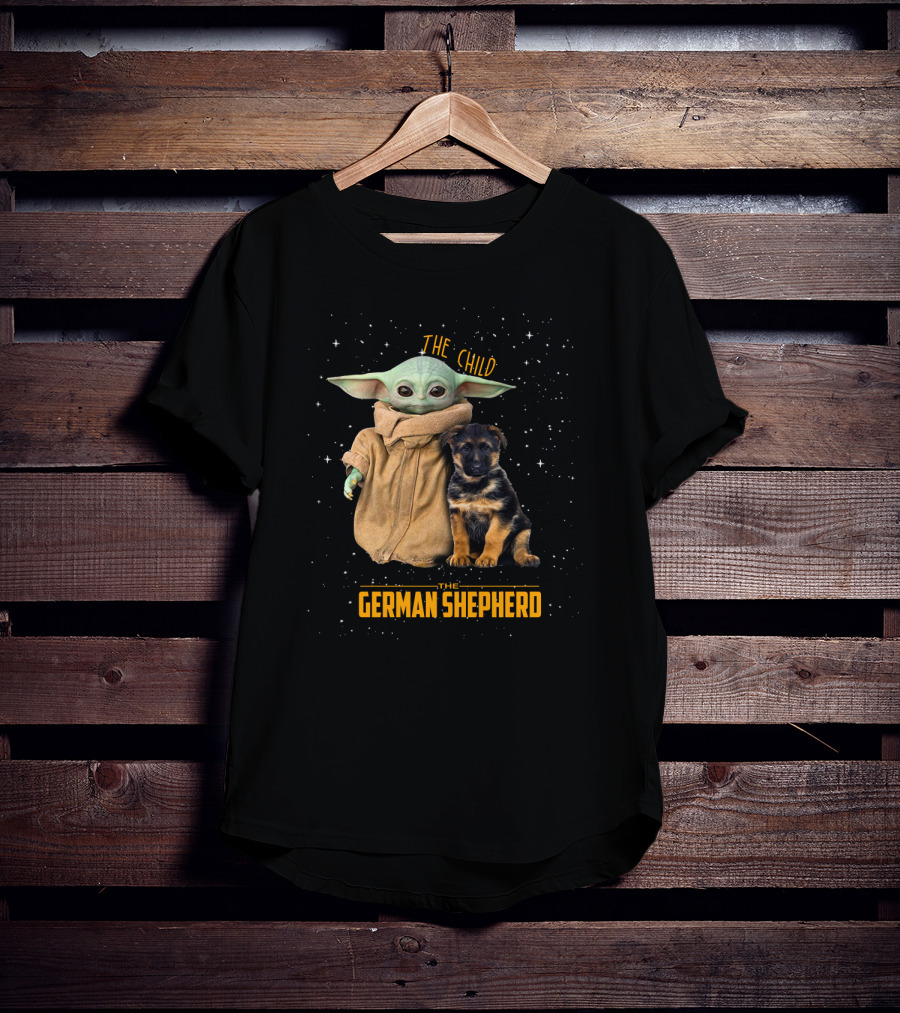 The Child Baby Yoda And German Shepherd Puppy T-Shirt