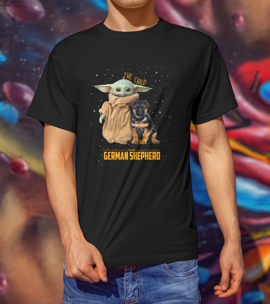 The Child Baby Yoda And German Shepherd Puppy T-Shirt