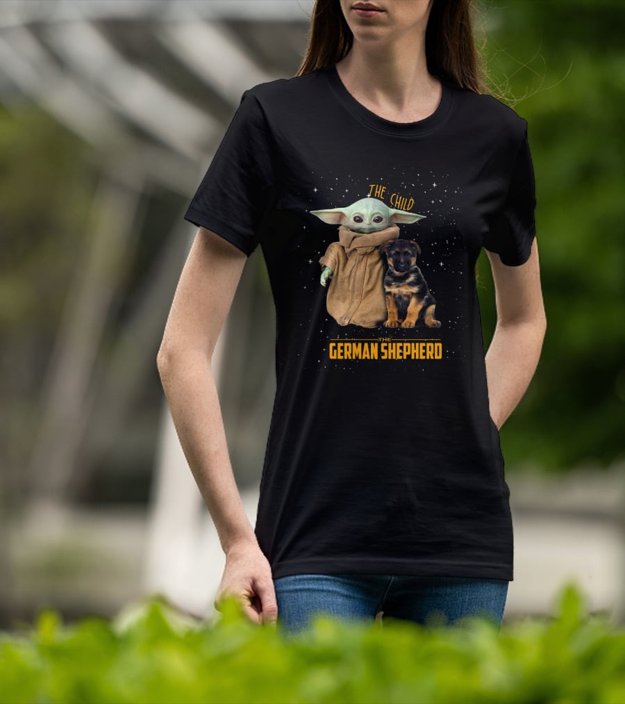 The Child Baby Yoda And German Shepherd Puppy T-Shirt