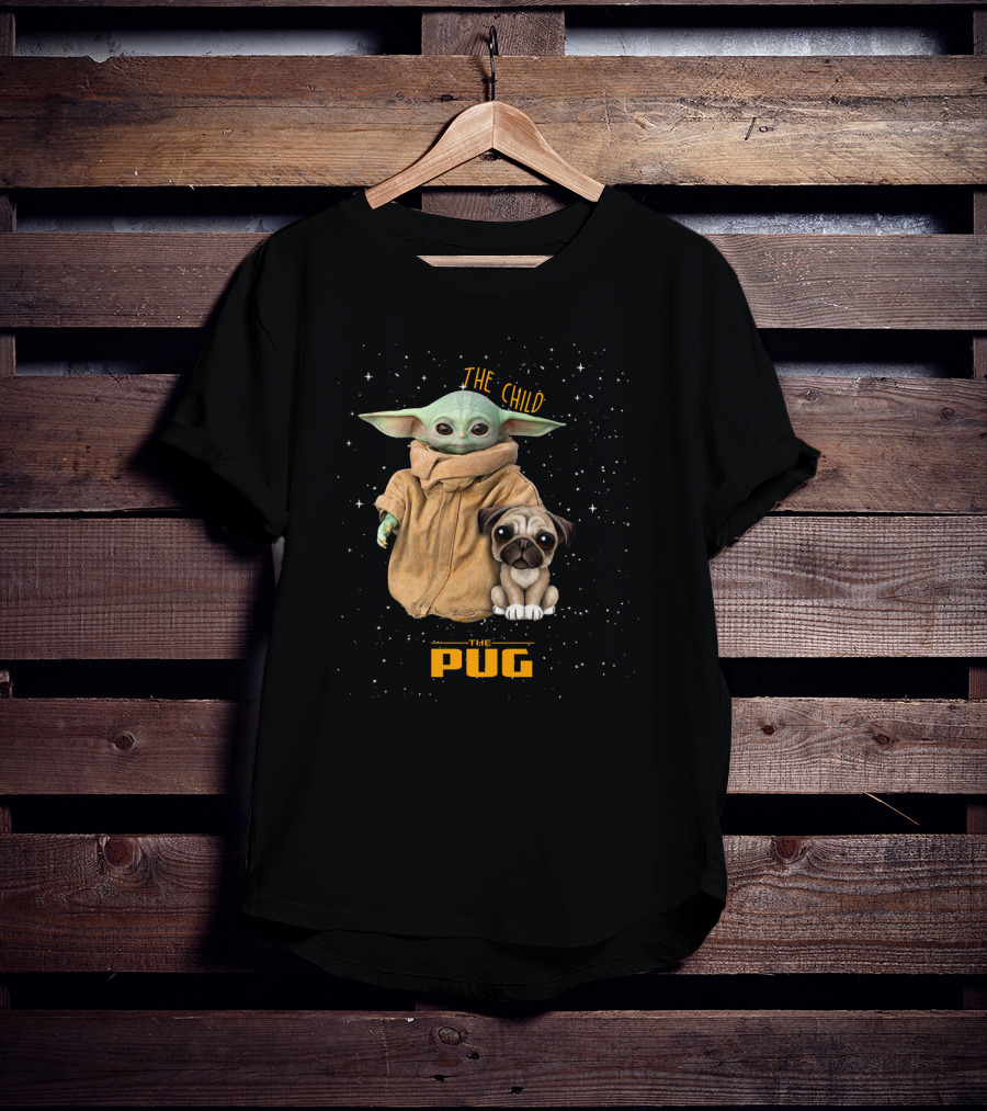 The Child Baby Yoda And Pug In Starry Space Scene T-Shirt