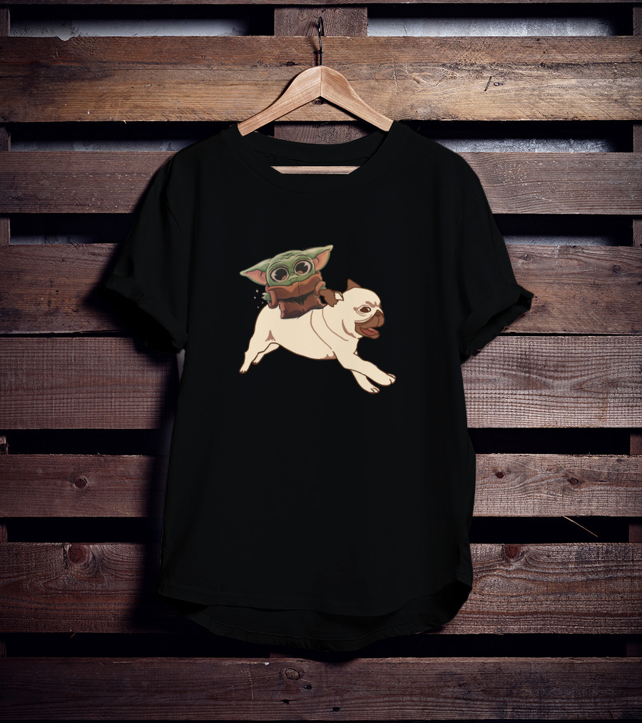 Pug With Child Character Riding T-Shirt
