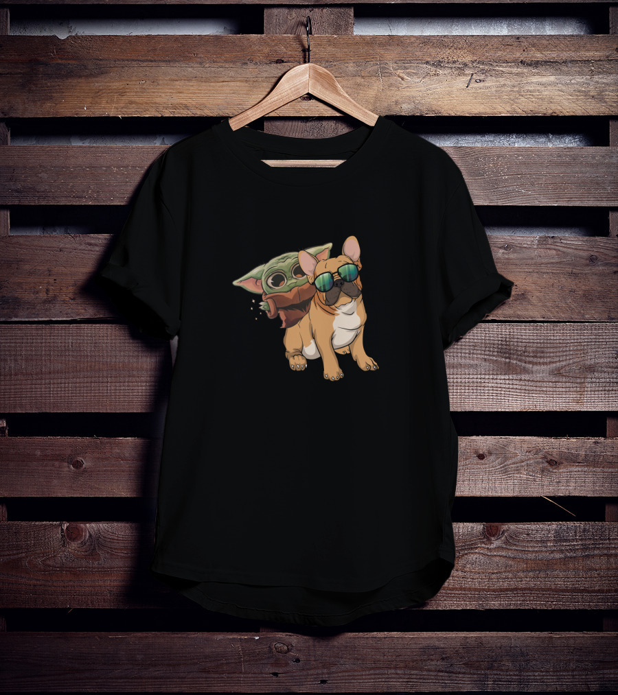 Bulldog Riding With Baby Alien In Sunglasses T-Shirt