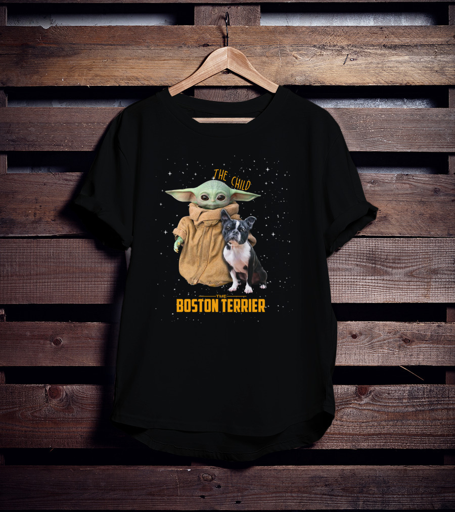 The Child Baby Yoda And Boston Terrier Duo In Space T-Shirt