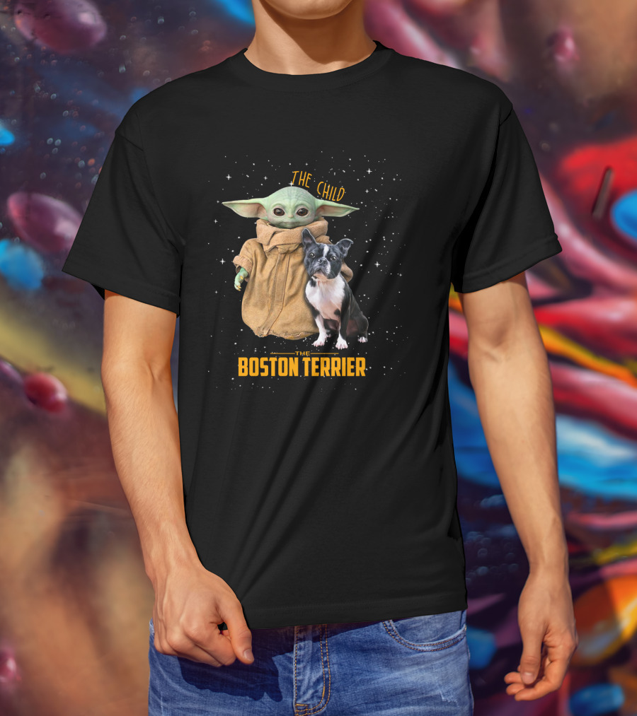 The Child Baby Yoda And Boston Terrier Duo In Space T-Shirt