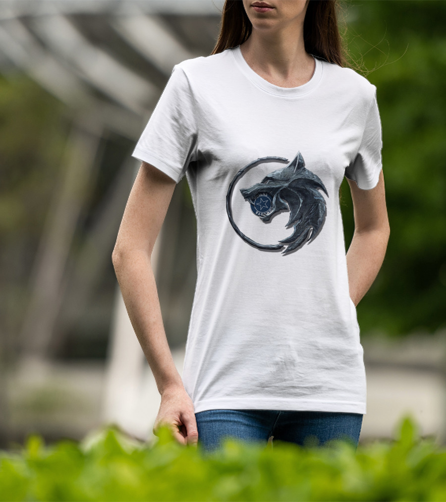 Cht1Twnfl1009 Silver Wolf Star Emblem Sacu T-Shirt