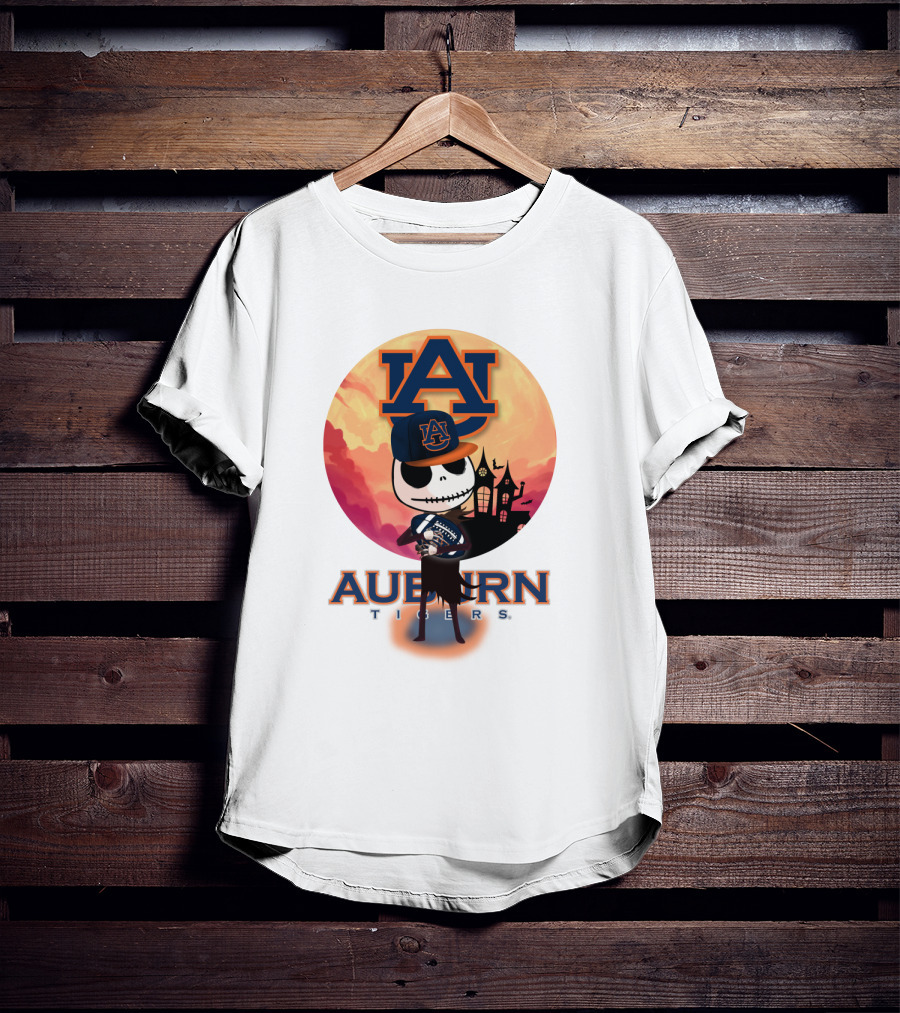 Auburn Tigers Halloween Skeleton Jack O'lantern Football T-Shirt