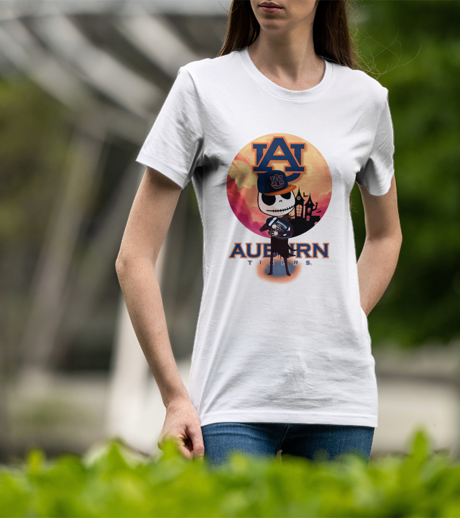 Auburn Tigers Halloween Skeleton Jack O'lantern Football T-Shirt