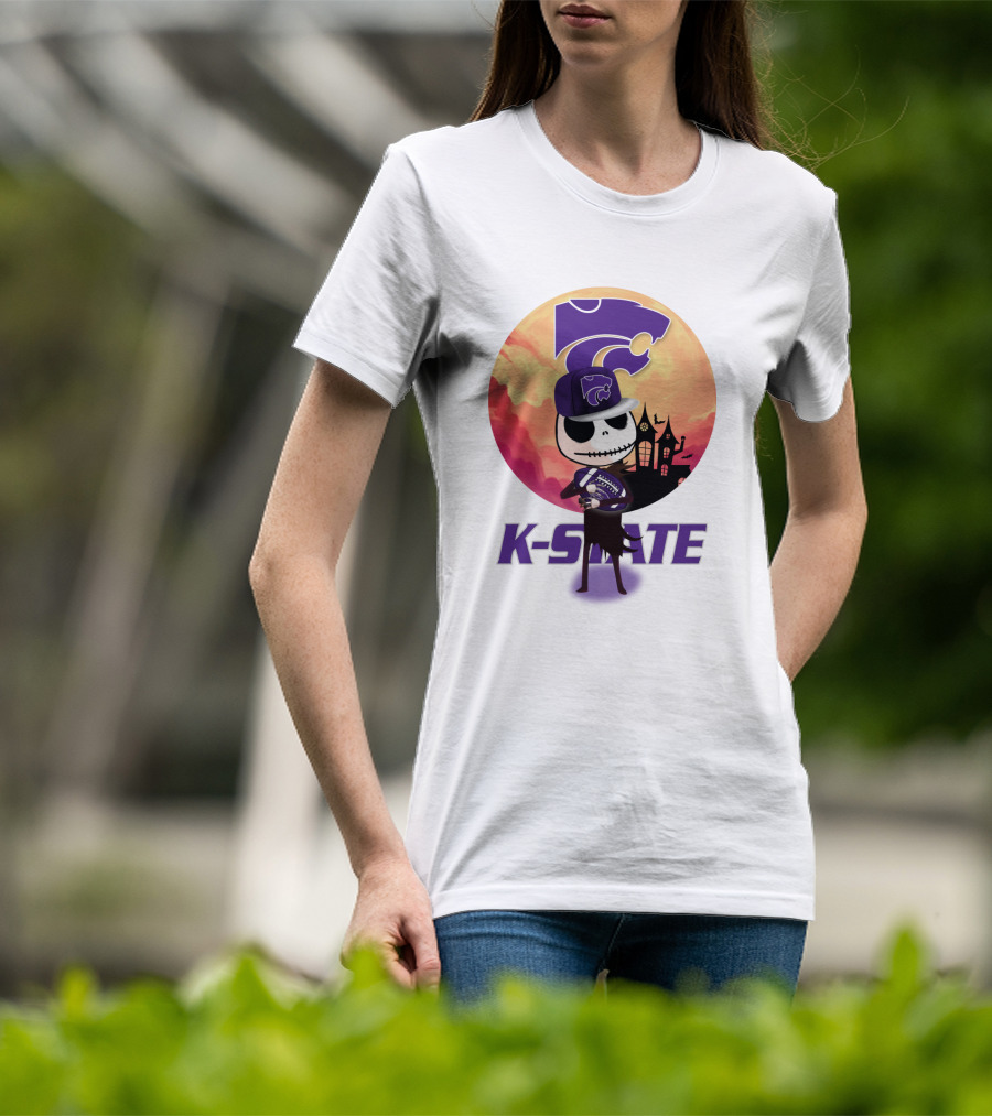 K-State Wildcats Jack-O-Lantern Halloween Sunset Scene T-Shirt