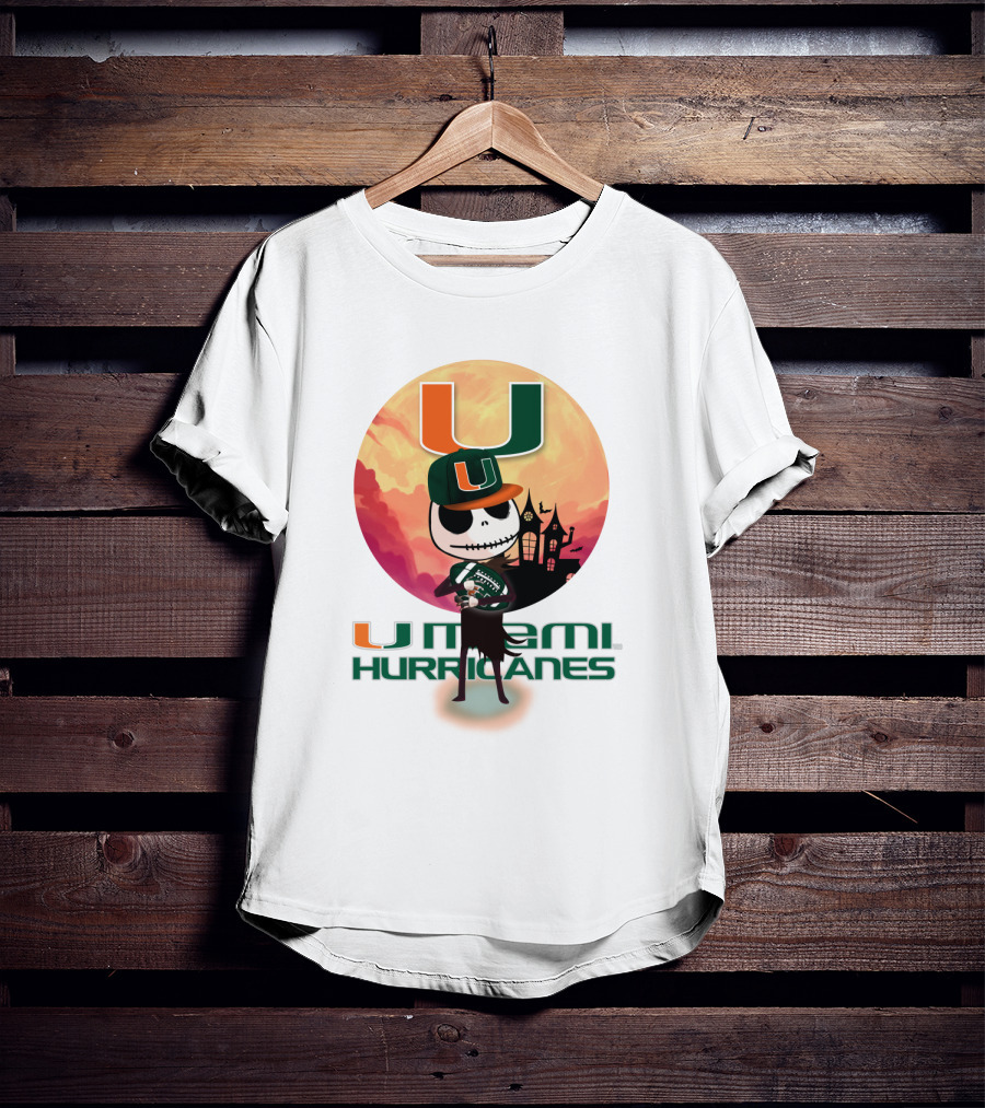 U Miami Hurricanes Skeleton Halloween Theme T-Shirt