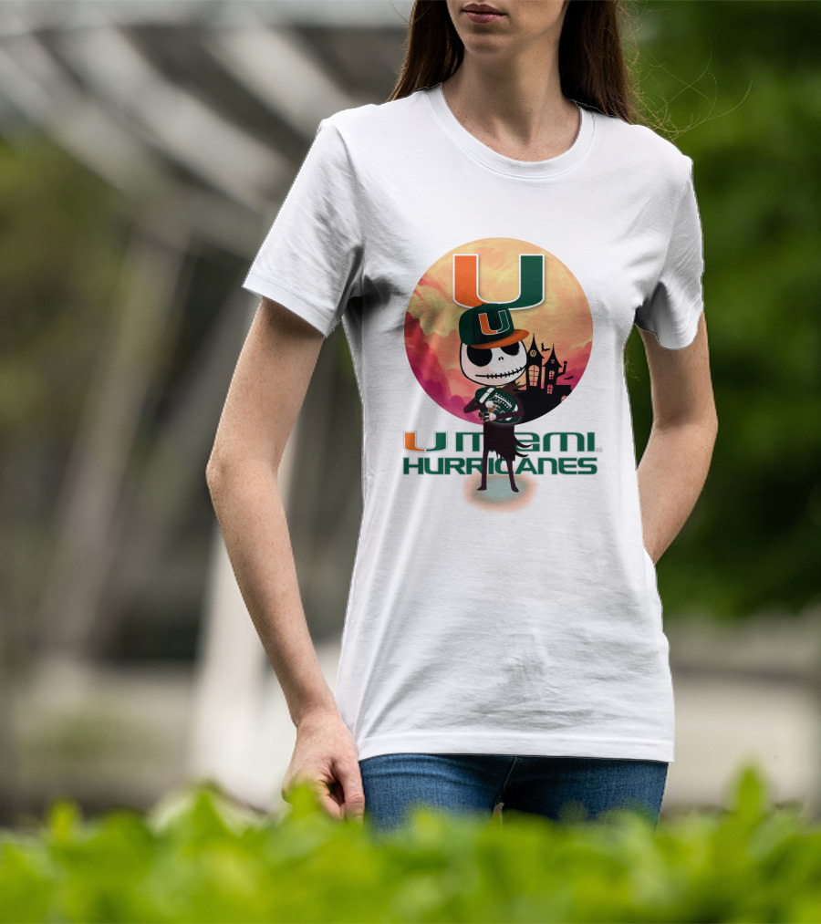 U Miami Hurricanes Skeleton Halloween Theme T-Shirt