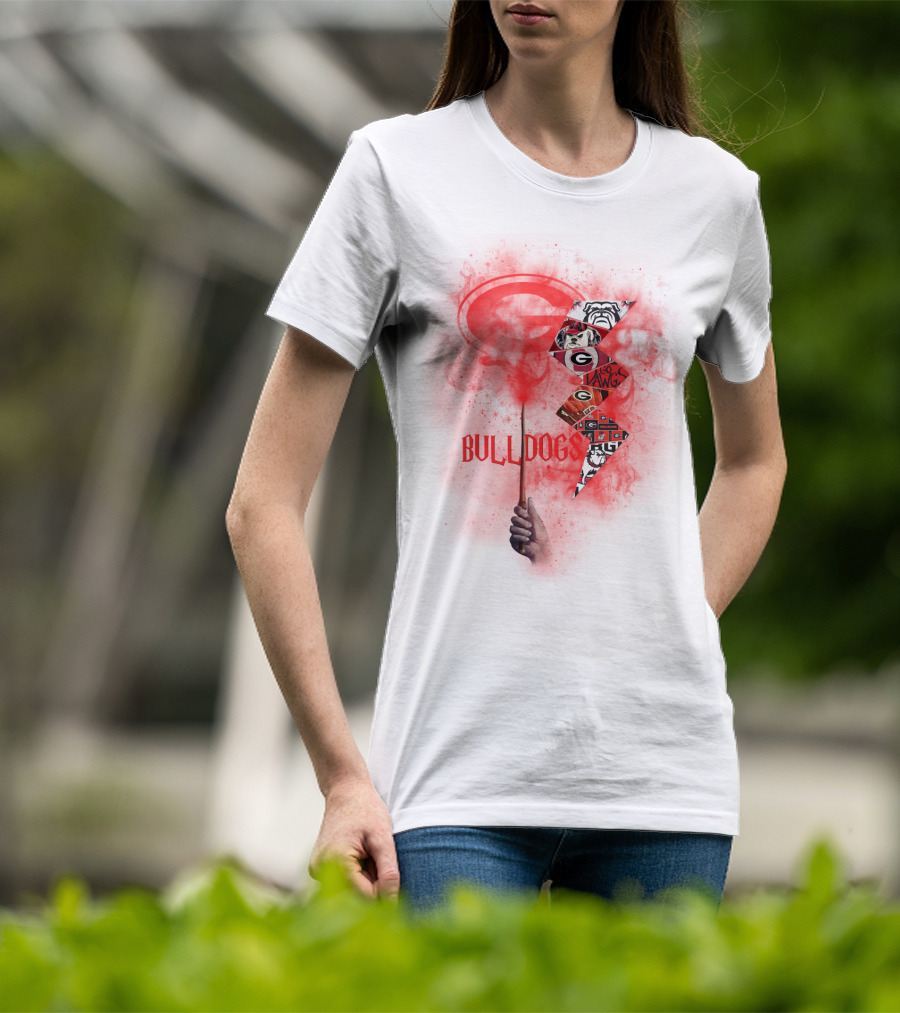Georgia Bulldogs Logo 60 Dawgs Hand Holding Red Smoke Wand T-Shirt