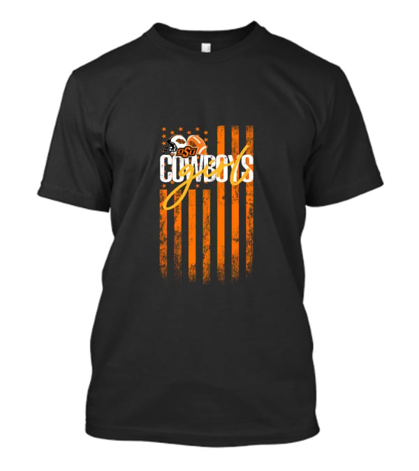 Osu Cowboys Football Helmet Usa Flag Stripes T-Shirt