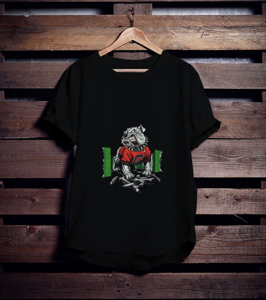 Chtnc2003 Fierce Bulldog Wearing Red Jersey With G On Green T-Shirt