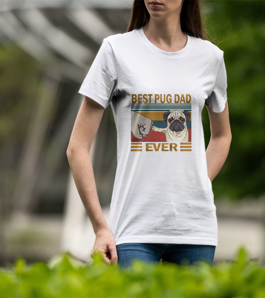 Best Pug Dad Ever Fist Bump Retro Style T-Shirt