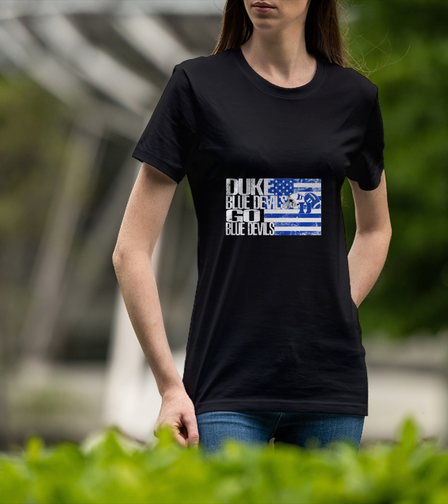 Duke Blue Devils Go Blue Devils Usa Flag Football Helmet T-Shirt