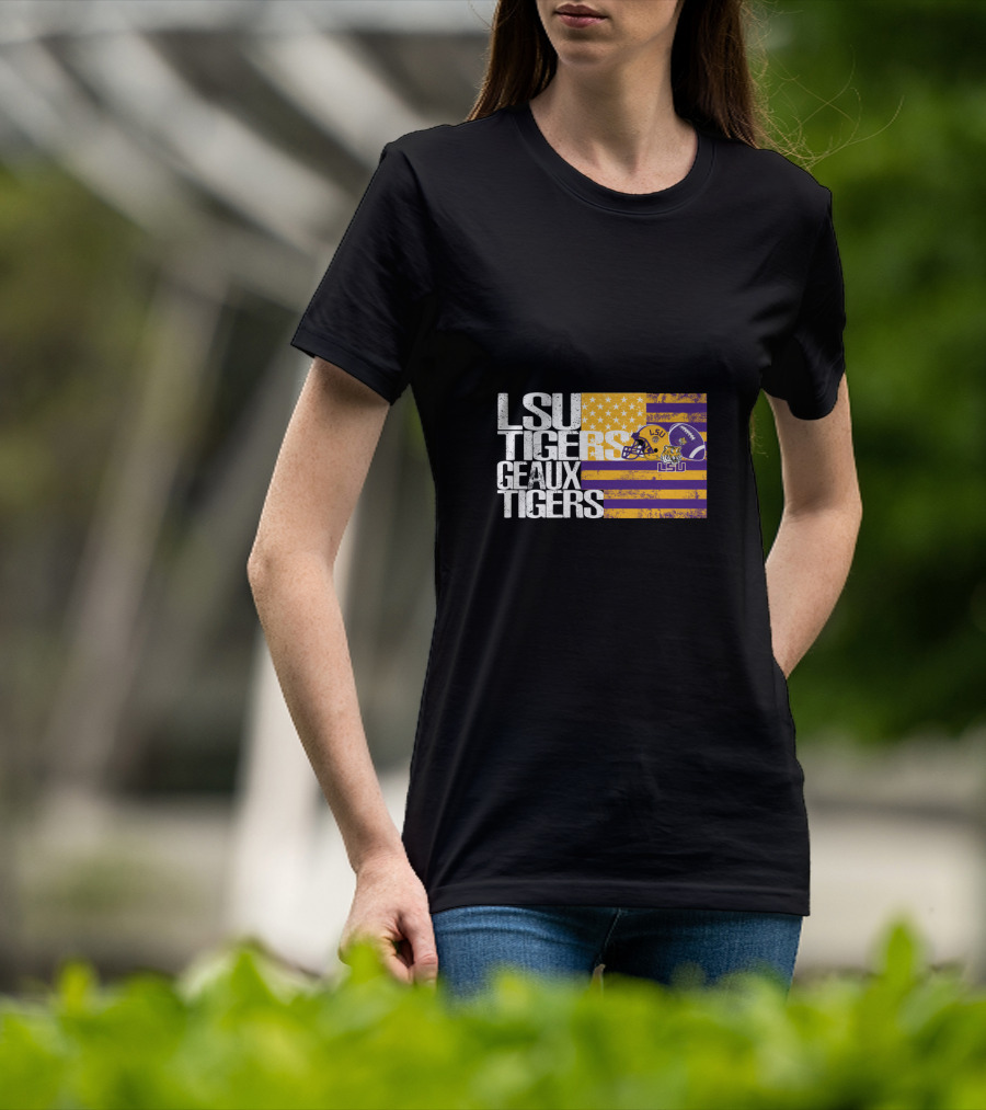 Lsu Tigers Geaux Tigers Purple And Gold Stripes Football Helmet T-Shirt