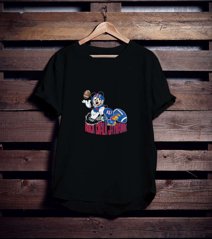 Ku Rock Chalk Jayhawk Football Mickey Mouse T-Shirt
