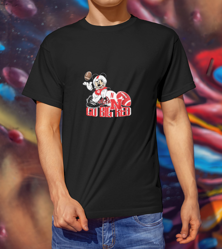 Go Big Red Nebraska Mickey Football T-Shirt