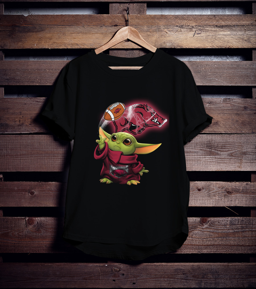 Baby Yoda Razorbacks Football Magic Charm T-Shirt