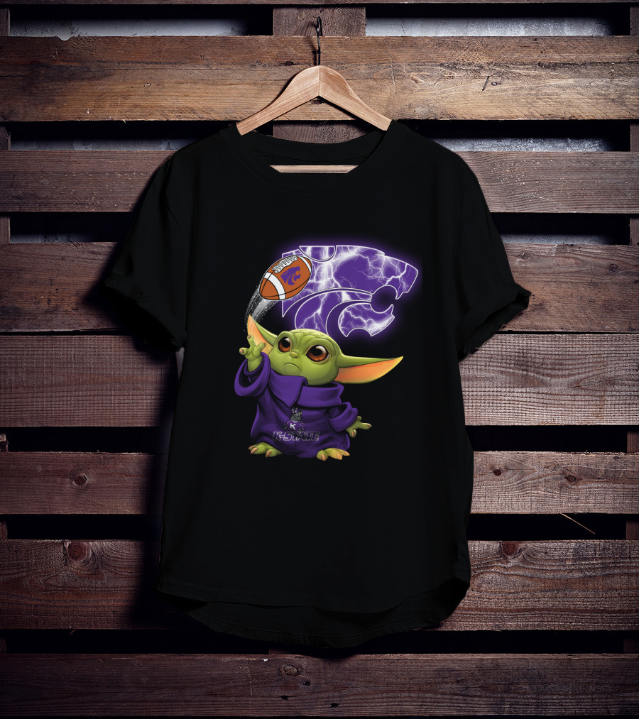 K-State Baby Yoda Holding Kansas State Football T-Shirt