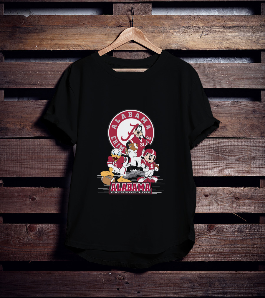 Alabama Crimson Tide Disney Characters Football Team Featuring Mickey Donald Goofy T-Shirt