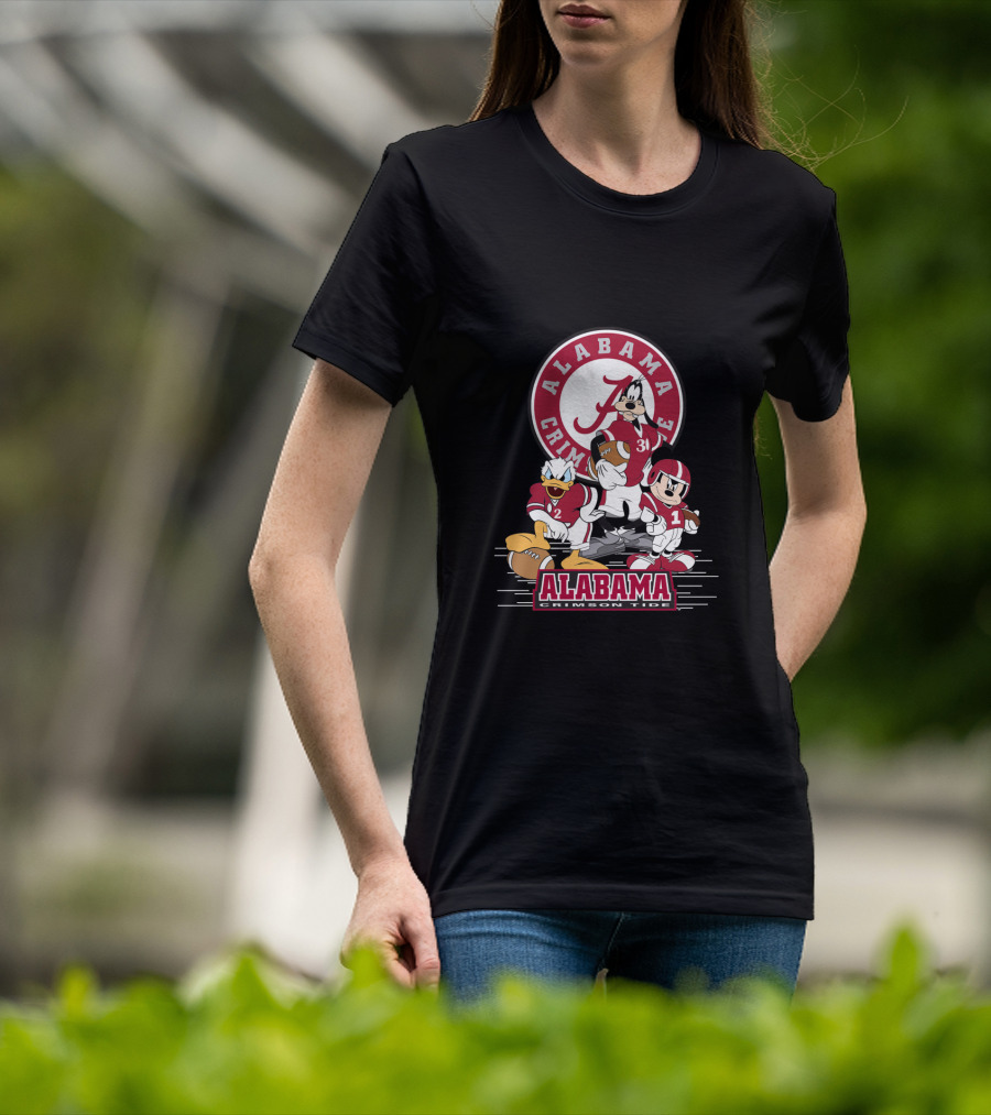 Alabama Crimson Tide Disney Characters Football Team Featuring Mickey Donald Goofy T-Shirt